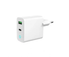 Adapteris įkroviklis Gembird USB Type-C + USB Type-A LED baltas