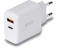 Įkroviklis - LINDY 65W USB Type A &amp; C GaN Įkroviklis, Baltas