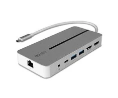 USB-C Dokavimo Stotis - LINDY DST-Mx Duo, USB-C Nešiojamojo Kompiuterio/MacBook Mini Dokų Stotis, PD 3.0 100W, USB 3.2 Gen 1, Gigabit Ethernet, Audio, Baltas