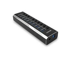 USB Hub - LINDY 10 Prievadų USB 3.0 Hub su Maitinimo Jungikliais, 5 Gbps, Aliuminio Lydinys