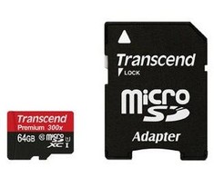 Atminties kortelė TRANSCEND 64GB Micro SDXC Class10 UHS-1 su adapteriu
