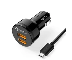 Aukey automobilinis įkroviklis 1.2 prievado (USB A tipo) su greito įkrovimo funkcija 3.0 CC-T8 Juodas