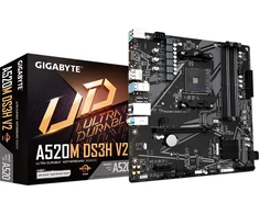 Pagrindinė plokštė Gigabyte A520M DS3H V2 (rev. 1.0), itin patvari pagrindinė plokštė su skaitmeniniu VRM sprendimu, GbE LAN, išmaniuoju ventiliatoriumi "Smart Fan 5" su FAN STOP funkcija