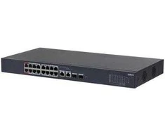 Šakotuvas Dahua PoE debesyje valdomas darbalaukio 2 lygio komutatorius, 18 prievadų, 16x100M RJ-45 (PoE maks. 135W), 2xGbit RJ-45 (kombinuotas), 2xGbit SFP (kombinuotas)