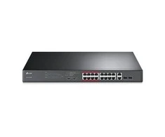 Šakotuvas TP-LINK 16 prievadų 10/100Mbps PoE+ komutatorius, 16 10/100Mbps RJ45 prievadų, 2 gigabito RJ45 prievadai, 2 mišrūs SFP lizdai, 802.3at/af, 192 W PoE