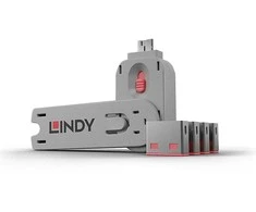 USB Priedas - LINDY USB A Prievado Blokatorius 4 vnt. + Raktas, Rožinis