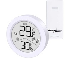 „GreenBlue“ belaidė meteorologinė stotelė, įėjimo/išėjimo temperatūra, laikrodis, °C/°F pasirinkimas, veikimo nuotolis iki 60 m, GB162