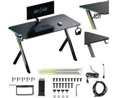 Biurko žaidimams NanoRS, juoda su laikikliu na ausinės i kubek, pašvietimas RGB, max. 75kg, wymiary 1200x600x750mm, RS102