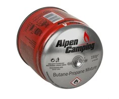 Inko Time Kartusz Dujų balionėlis 190G IK006 Alpen Camping. Sertifikatas: Pi 0437, atitinka EN417 standartą, propanas-butanas, temperatūros diapazonas nuo -10°C iki + 40°C, sistema
