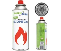 Kartusz „GreenBlue“ 227 g dujų balionėlis. Sertifikatas: Pi 0875, atitinka EN417, butanas, veikimo diapazonas nuo -10 °C iki + 40 °C, GB227