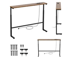 Konsolė / stolik su listwą ładującą Maclean, juoda su rustykalnym blatem, reg. aukščio 62-83cm, max 25kg,przewód 2,5m, MC-140 B
