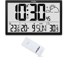 GreenBlue GB218 Extra Large LCD Sieninis laikrodis with Orų stotelė Temperature and Date Ekranas