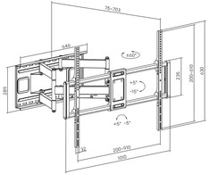 Maclean MC-482 televizoriaus sieninis laikiklis, skirtas 60–120 colių plokštiems ir lenktiems televizoriams iki 120 kg Maks. VESA 900 x 600 pasukamas, pakreiptas ir pasukamas, universalus televizoriaus laikiklis