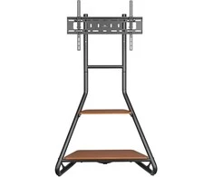 Maclean MC-455 laisvai pastatomas kampinis televizoriaus stovas Bauhaus stiliaus, laisvai pastatomas televizoriaus laikiklis su dviem lygiais, pagamintas iš medžio, keliamoji galia iki 10 kg, televizoriaus laikiklis iki 40 kg, 37-75'', maks. VESA 600x400, maks. Aukštis 1460 mm