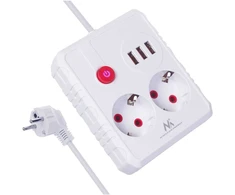 „Maclean“ maitinimo laidas, ilgintuvas, 2 lizdai + 3xUSB, 110-240V AC 50/60Hz, 2.1A max 2500W, 1.5m, baltas, MCE387 W