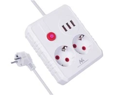 „Maclean“ maitinimo lizdas, ilgintuvas, 2 lizdai + 3xUSB, 110-240V AC 50/60Hz, 2.1A max 2500W, 3 m, baltas, MCE388 W
