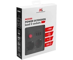 „Maclean“ maitinimo lizdas, ilgintuvas, 2 lizdai + 3xUSB, 110-240V AC 50/60Hz, 2.1A max 2500W, 3 m, juodas, MCE388 B
