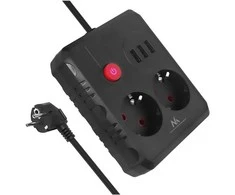 „Maclean“ maitinimo lizdas, ilgintuvas, 2 lizdai + 3xUSB, 110-240V AC 50/60Hz, 2.1A max 2500W, 1.5m, juodas, MCE387 B