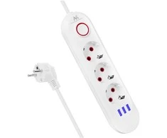 Maclean power strip, 3 socket extension + 3xUSB, 110-240V AC 50/60Hz, 2.1A max 2500W, 1.5m, baltas, MCE394 W