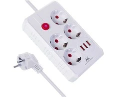 Maclean power strip, 4-socket extension cable + 3xUSB, 110-240V AC 50/60Hz, 2.1A max 2500W, 3m, baltas, MCE393 W
