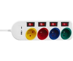 Listwa „Maclean“ maitinimo laidas, 4 lizdų + USB, su jungikliais, 250 V kintamoji srovė / 10 A, 1,5 m, baltas, MCE508 W