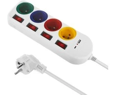 Listwa „Maclean“ maitinimo laidas, 4 lizdų + USB, su jungikliais, 250 V kintamoji srovė / 10 A, 1,5 m, baltas, MCE508 W