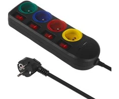 Listwa „Maclean“ maitinimo laidas, 4 lizdų + USB, su jungikliais, 250 V kintamoji srovė / 10 A, 1,5 m, juodas, MCE508 B