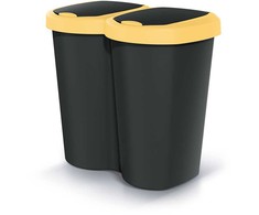 Prosperplast „Compacta B Duo“ šiukšliadėžė, geltona/juoda, talpa 40 l, vienas skyrius, du dangčiai, montuojama ant sienos, NDBS40-1215C_S411