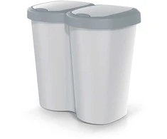 Prosperplast „Compacta B Duo“ šiukšliadėžė, pilka/uosio spalvos, talpa 40 l, vienas skyrius, du dangčiai, montuojama ant sienos, NDBS40-429U_427C