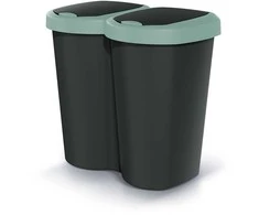 Prosperplast Krepšys „Compacta B Duo“ šiukšliadėžė, žalia/juoda, 40 l talpos, vienas skyrius, du dangčiai, montuojama ant sienos, NDBS40-5575C_S411