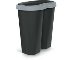 Prosperplast Krepšys „Compacta R Duo“ šiukšliadėžė, pilka/juoda, talpa 40 l, vienas skyrius, du dangčiai, NDRF40-429U_S411
