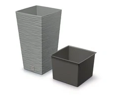Prosperplast Vazonas FURU SQUARE LOW su įdėklu 11,4/5 L 200x200x380 mm betono sp. Prosperplas