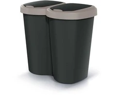 Prosperplast Krepšys „Compacta B Duo“ šiukšliadėžė, ruda/juoda, talpa 40 l, vienas skyrius, du dangčiai, montuojama ant sienos, NDBS40-WG5C_S411