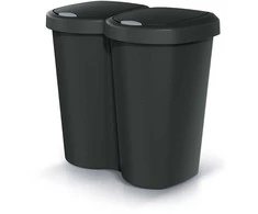 Prosperplast „Compacta B Duo“ šiukšliadėžė, juoda, perdirbama, talpa 40 l, vienas skyrius, du dangčiai, montuojama ant sienos, NDBS40-S411