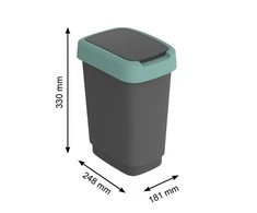 Šiukšliadėžė Rotho Twist, juoda/tamsiai žalia, 10 l