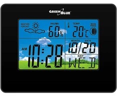 GreenBlue Stacja Meteorologinė stotelė, laikrodis, kalendorius, mėnulio fazė, žalia, mėlyna, GB148B, juoda