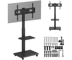 Laikiklis Televizoriaus stovas / vežimėlis „Ergo-Office“, maks. apkrova 50 kg / 5kg lentyna, maks. VESA 600x400, įmontuotas maitinimo lizdas, juodas, ER-304 B