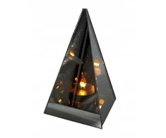 Salamina Kapų žvakė.3D LED veidrodinis žibintas su liepsnos efektu, piramidė, 20 cm