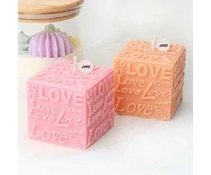 Salamina Sojų vaško žvakė kubo formos Valentino dienai "Love" rožinės spalvos