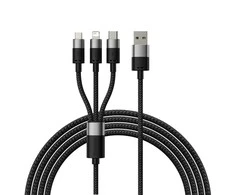3in1 USB laidas Baseus StarSpeed Series, USB-C + Micro + Lightning 3.5A, 1.2m (juodas)