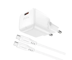Acefast A73 Mini PD 20W GaN laidinis įkroviklis + USB-C kabelis – baltos spalvos