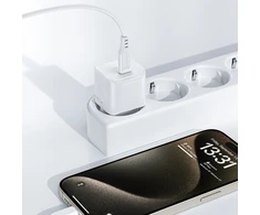 Acefast A77 Mini PD 30W GaN laidinis įkroviklis + USB-C kabelis – baltos spalvos