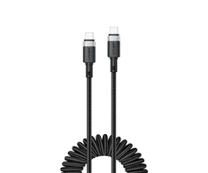 Acefast C14-03 USB-C – USB-C Spring kabelis 480Mb/s 3A 1.2m – Juodos spalvos