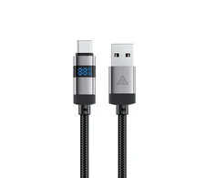 Acefast C15-04 USB-A – USB-C kabelis su ekranu 480Mb/s 66W 1.2m – Juodos spalvos