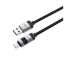 Acefast C15-04 USB-A – USB-C kabelis su ekranu 480Mb/s 66W 1.2m – Juodos spalvos
