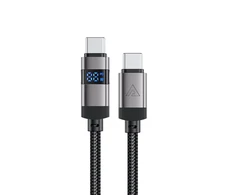 Acefast C15-04 USB-C – USB-C kabelis su ekranu 480Mb/s 66W 1.2m – Juodos spalvos