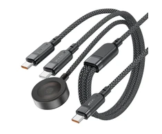 Acefast C6-11 USB-C 3in1 kabelis – 2x USB-C / Qi 480Mb/s 100W 1.2m – Juodos spalvos