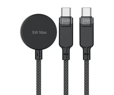 Acefast C6-11 USB-C 3in1 kabelis – 2x USB-C / Qi 480Mb/s 100W 1.2m – Juodos spalvos
