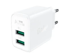 Sieninis įkroviklis Acefast A33, 2x USB, 18W, QC3.0 (balta)