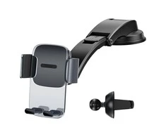 Baseus Easy Control Clamp automobilinis telefono laikiklis grotelėms arba prietaisų skydeliui – Juodas